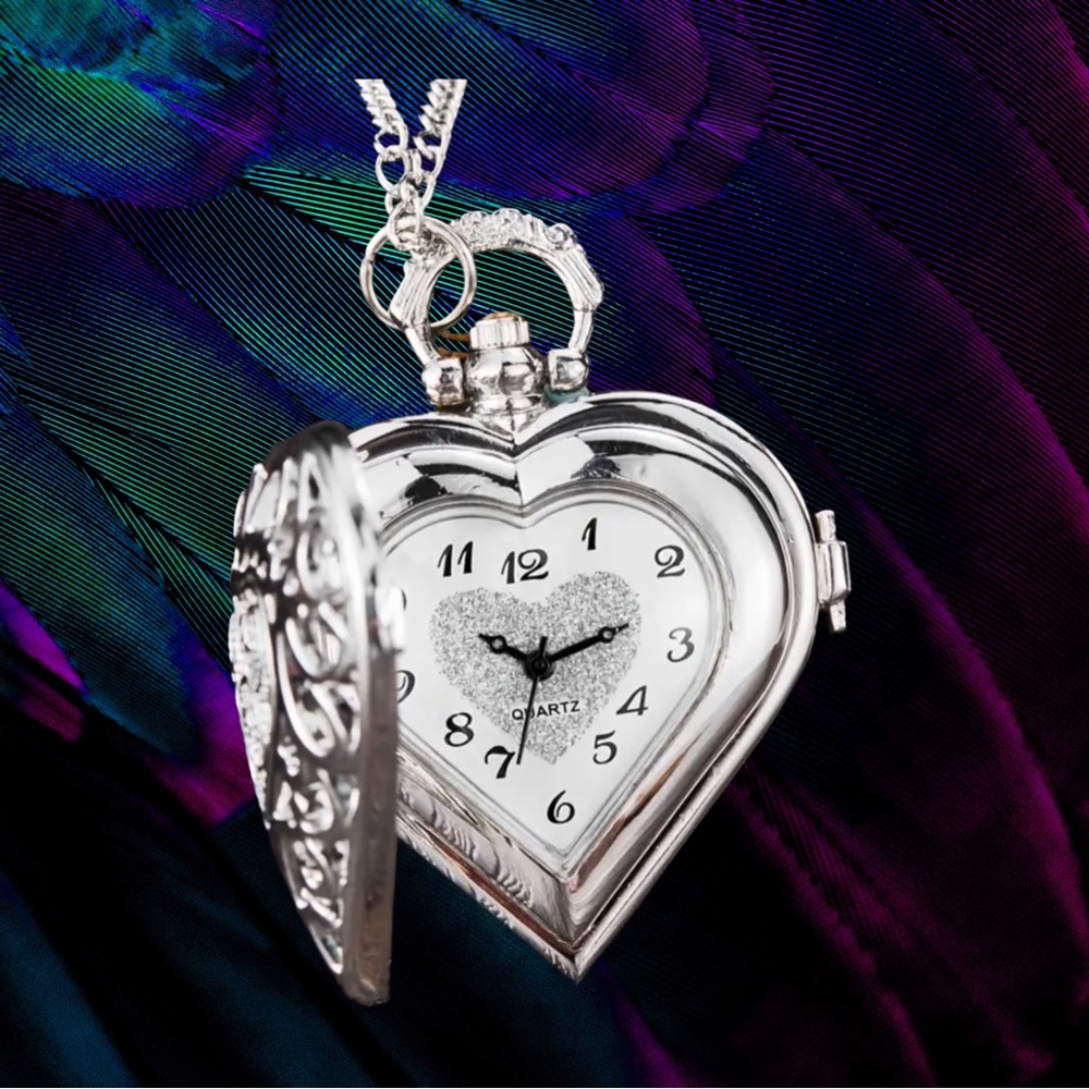 Silver Heart Quartz Watch Key Chain - Picture 2 of 2